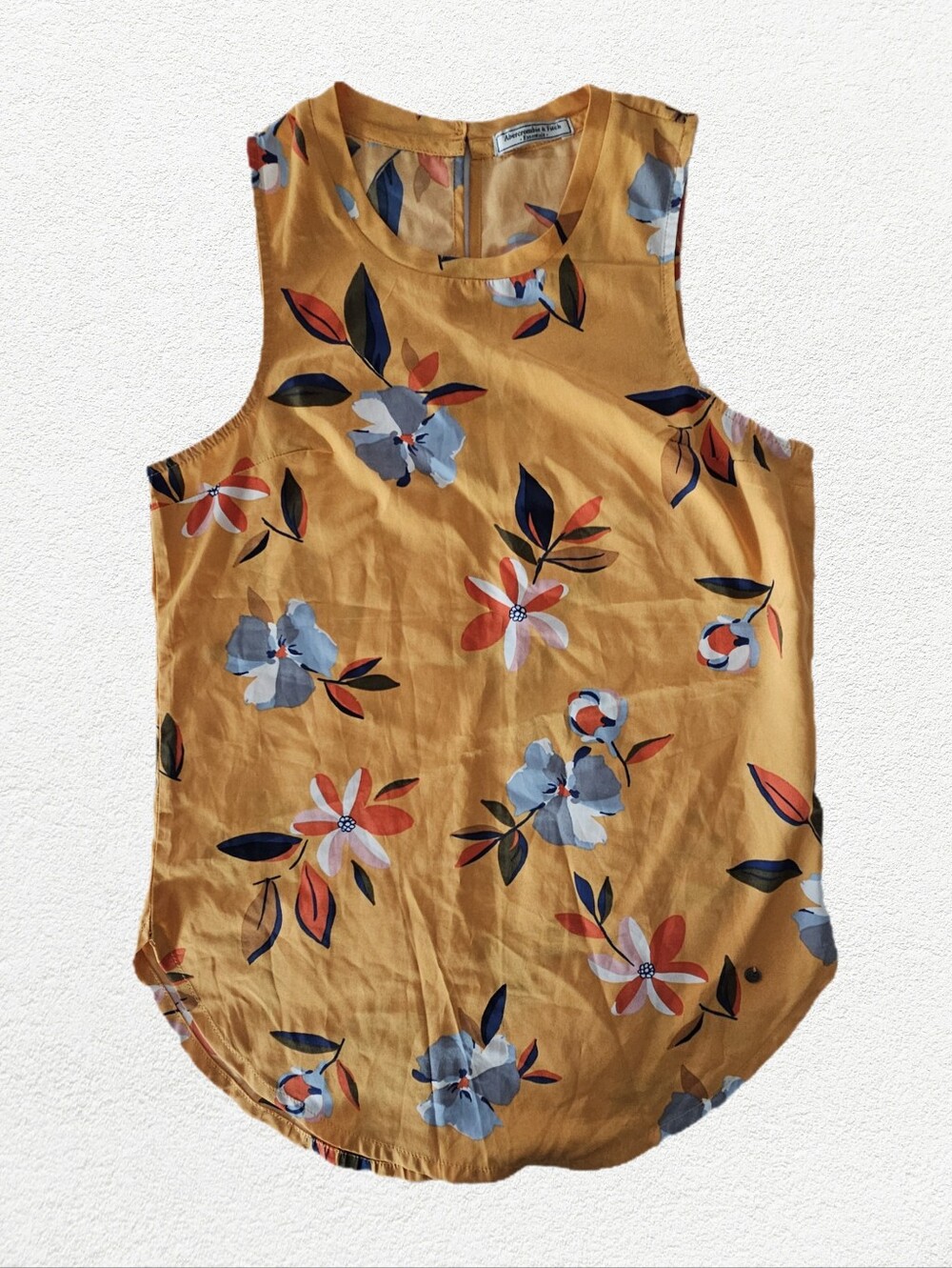 Abercrombie & Fitch Mustard Yellow Floral Scoop Neck Tank